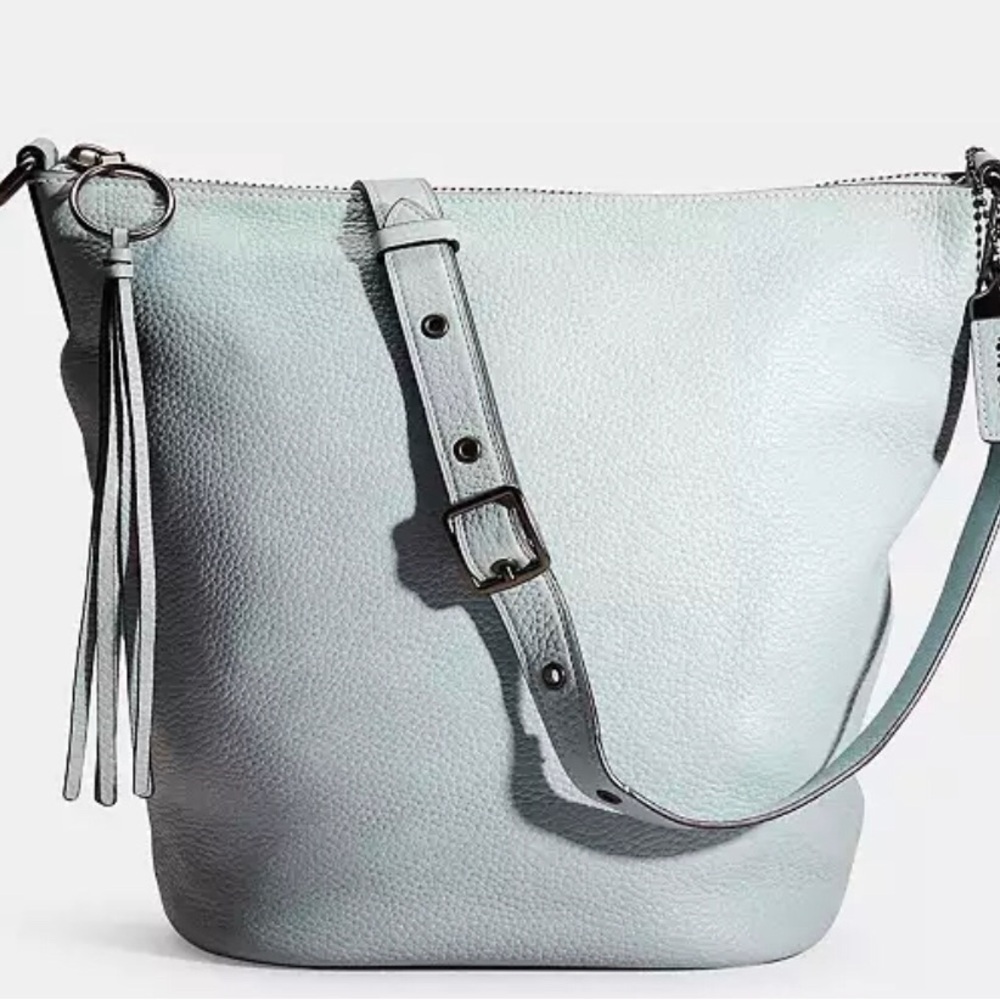 Coach Light Blue Pebbled Leather Shoulder Bag with Tassel